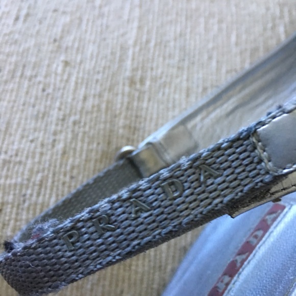 Silver Prada open- toed wedged sling- back - Picture 5 of 7